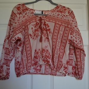 Orange and cream 3/4 sleeve crop top